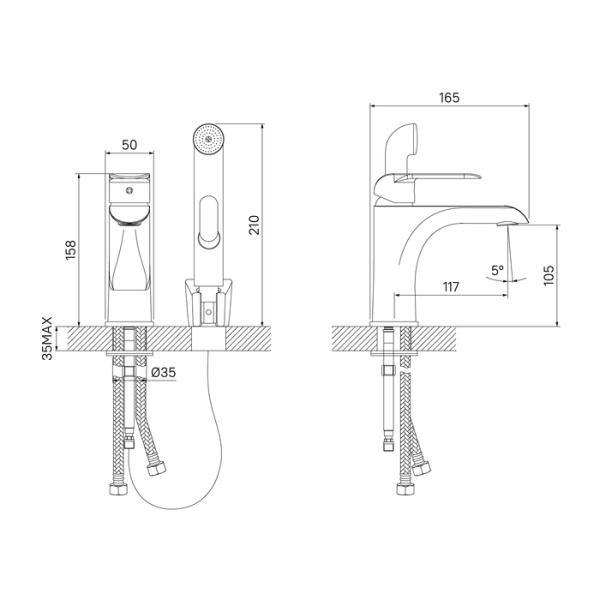 Смеситель для раковины с гигиеническим душем, IDDIS Calipso CALSB00i08, хром